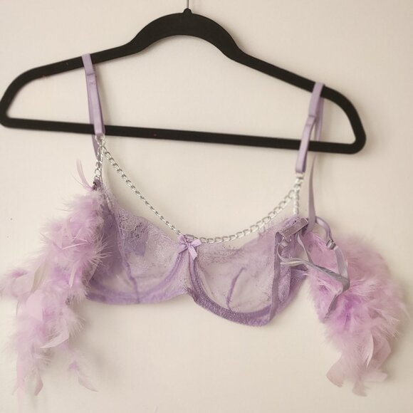 Violet lingerie set with feathers - Picture 1 of 6